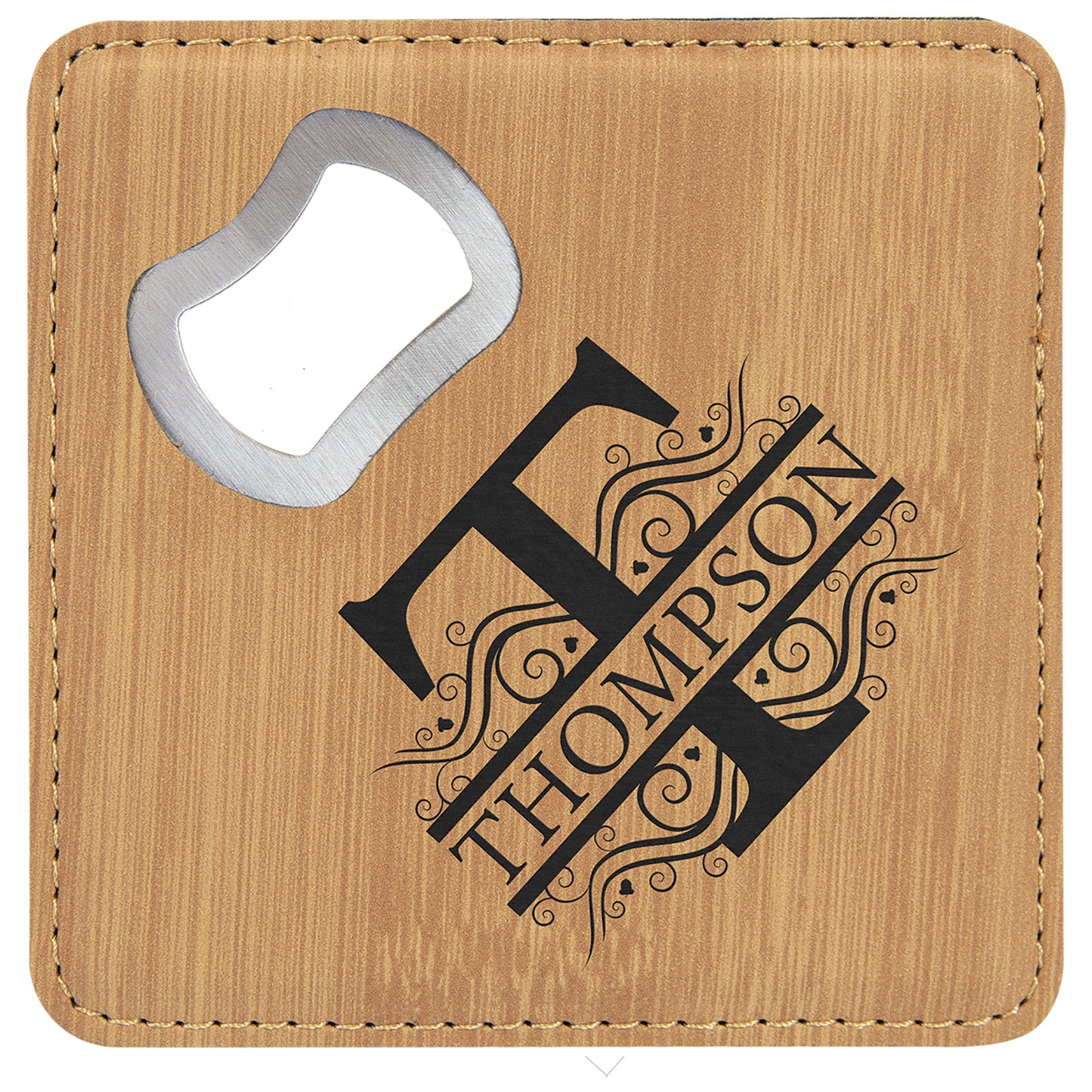 Personalized Leatherette Bottle Opener Coaster 4"x4"