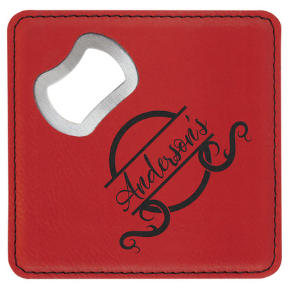 Personalized Leatherette Bottle Opener Coaster 4"x4"