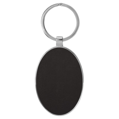 Personalized Leatherette/Metal Oval Keychain 3" x 1 3/4"