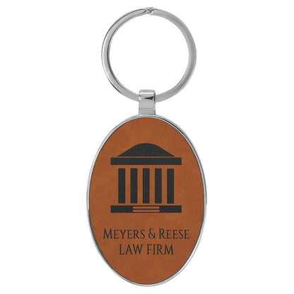 Personalized Leatherette/Metal Oval Keychain 3" x 1 3/4"