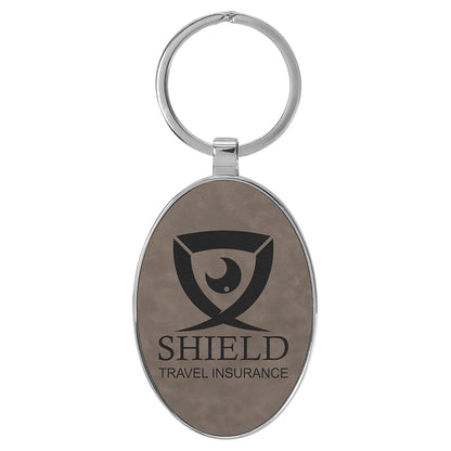 Personalized Leatherette/Metal Oval Keychain 3" x 1 3/4"