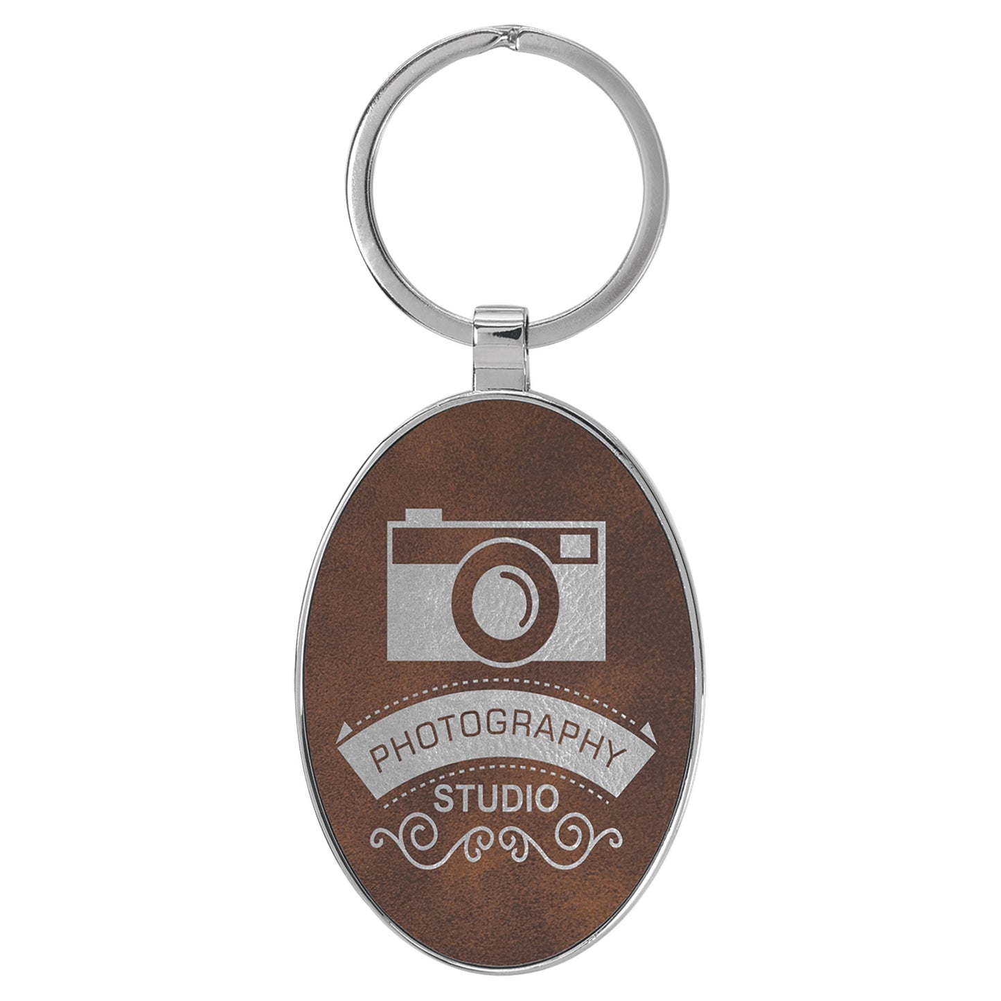 Personalized Leatherette/Metal Oval Keychain 3" x 1 3/4"