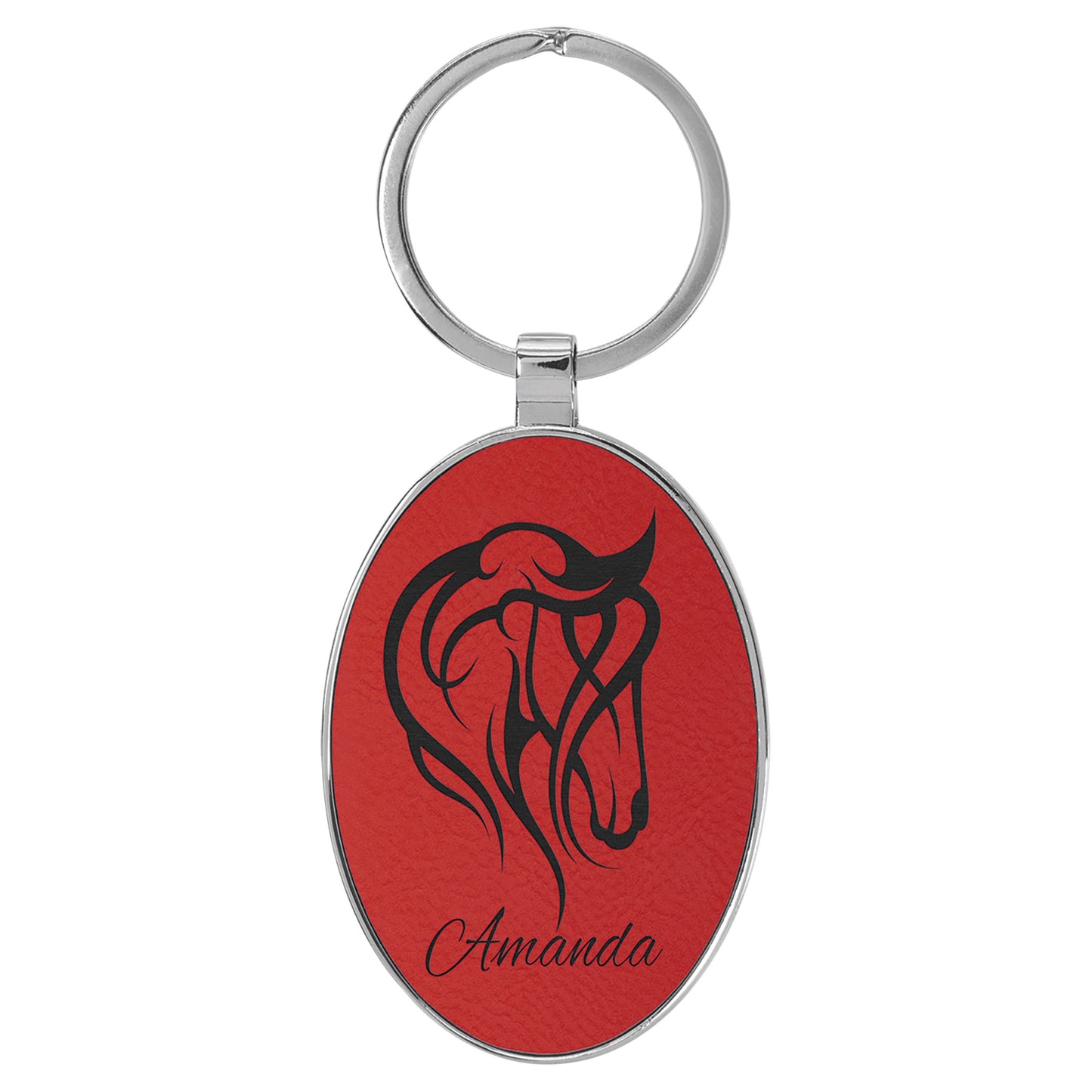 Personalized Leatherette/Metal Oval Keychain 3" x 1 3/4"